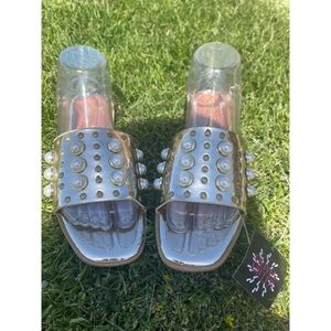 NWT Gold and Pearl Slide On Sandals